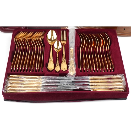 537 - Late 20th century Nivella Solingen gold plated cased canteen of cutlery, the case 47cm x 34cm, toget... 