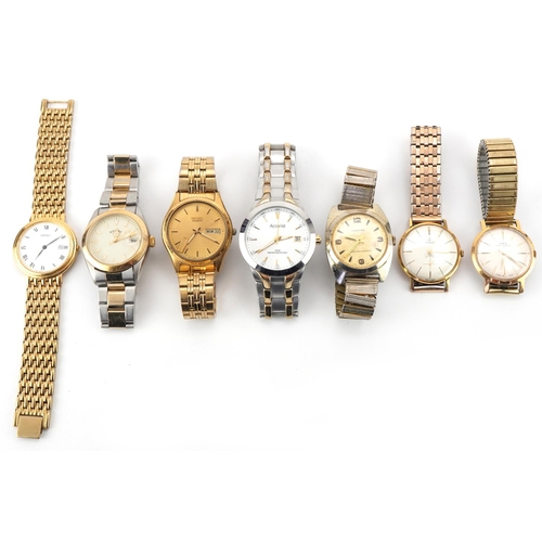 3360 - Seven vintage and later gentlemen's wristwatches including Vantime, Seiko, Rotary and Accurist