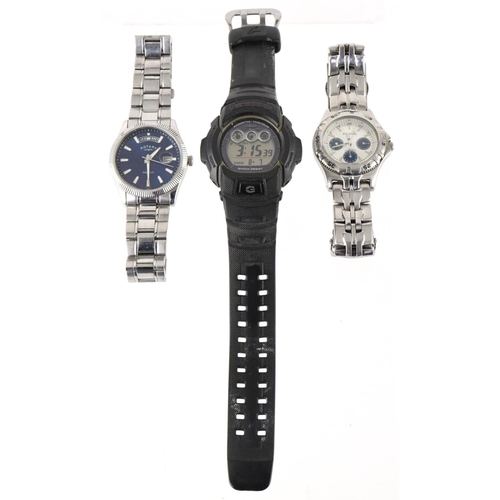 3351 - Three gentlemen's wristwatches comprising Rotary, Casio G Shock and Fossil