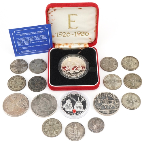 2171 - Antique and later coins, some silver, including five pound coins and 1920s florins