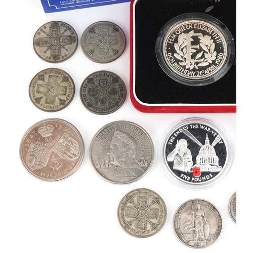 2171 - Antique and later coins, some silver, including five pound coins and 1920s florins