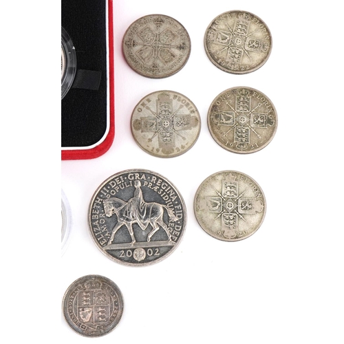 2171 - Antique and later coins, some silver, including five pound coins and 1920s florins