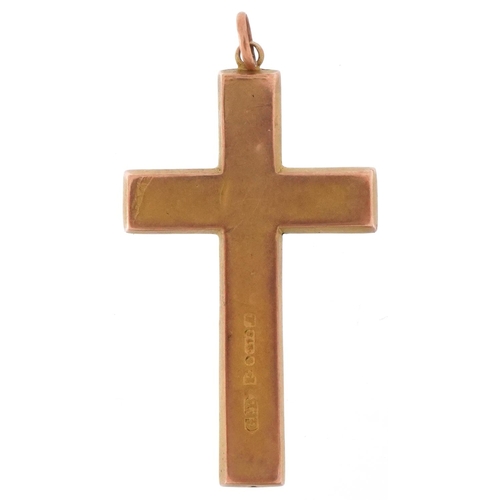 3302 - 9ct rose gold cross pendant engraved with foliage, Chester 1912, 4cm high, 1.4g