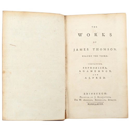 2323 - The Works of James Thomson, 18th century leather bound hardback book printed by J Robertson for W An... 