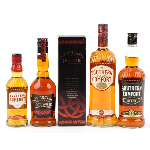 598 - Three bottles of Southern Comfort and a bottle of Old Pulteney Scotch whisky liqueur