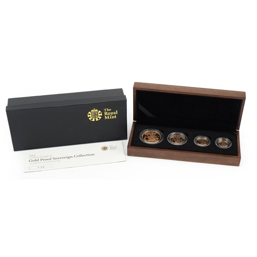 3600 - 2008 gold proof four coin sovereign collection by The Royal Mint with box and certificate numbered 0... 