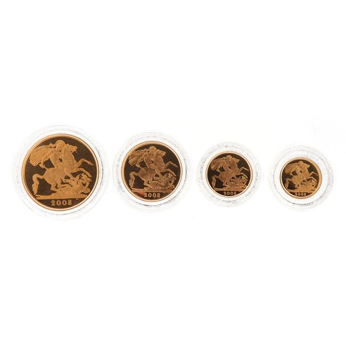 3600 - 2008 gold proof four coin sovereign collection by The Royal Mint with box and certificate numbered 0... 