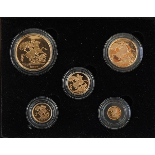 3593 - 2009 gold proof sovereign five coin collection by The Royal Mint with box and certificate numbered 0... 