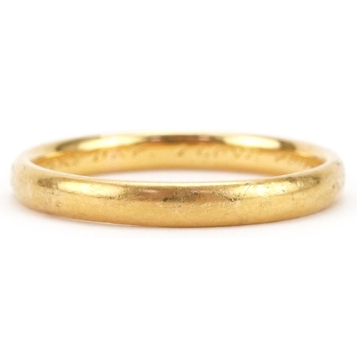 3040 - George V 22ct gold wedding band, Birmingham 1927, size O/P, 3.5g