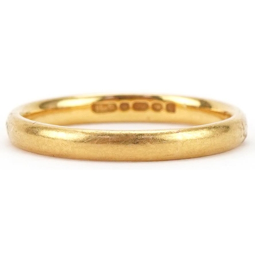 3040 - George V 22ct gold wedding band, Birmingham 1927, size O/P, 3.5g