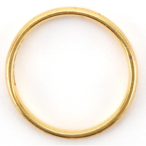 3040 - George V 22ct gold wedding band, Birmingham 1927, size O/P, 3.5g