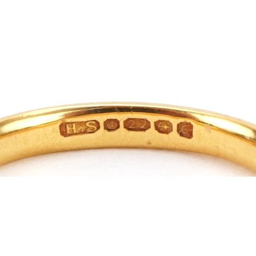 3040 - George V 22ct gold wedding band, Birmingham 1927, size O/P, 3.5g