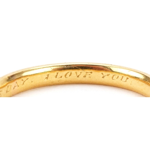 3040 - George V 22ct gold wedding band, Birmingham 1927, size O/P, 3.5g