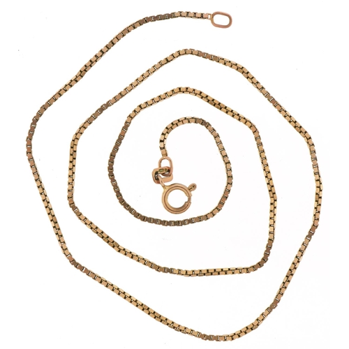 3076 - 9ct gold box link necklace, 40cm in length, 3.3g