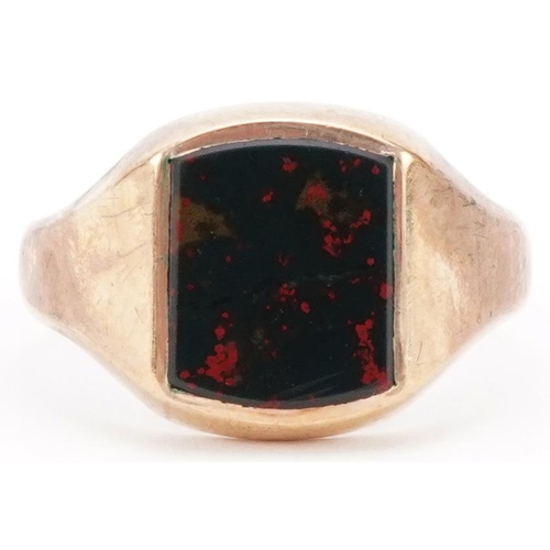 3259 - 9ct gold bloodstone signet ring, size U/V, 6.2g