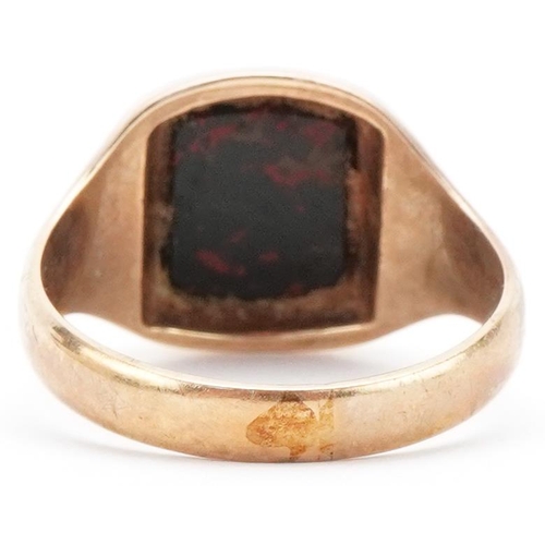 3259 - 9ct gold bloodstone signet ring, size U/V, 6.2g