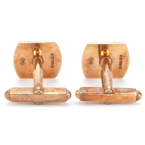 3108 - Pair of 9ct gold bloodstone cufflinks, 1.2cm wide, total 7.4g