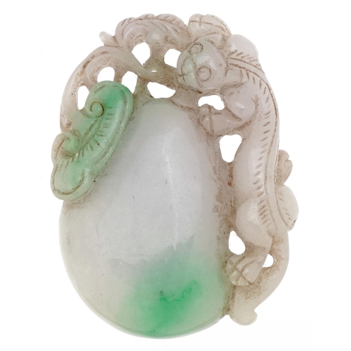 103 - Chinese jade touchstone carved in the form of fruit and an animal, 7cm high, 106.0g