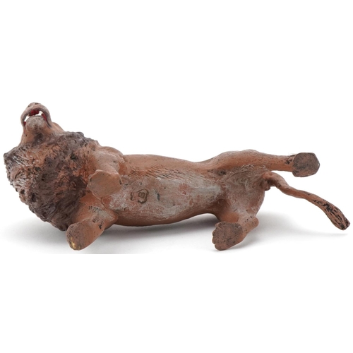 1399 - After Franz Xaver Bergmann, cold painted bronze study of a lion, 9.5cm in length