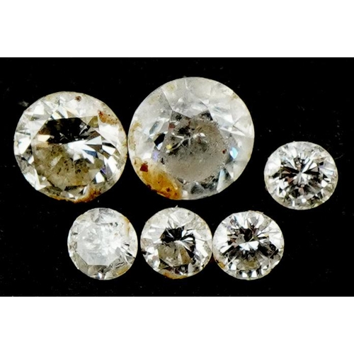 3196 - Six loose solitaire stones including diamonds and white sapphires, the largest 4.40mm in diameter