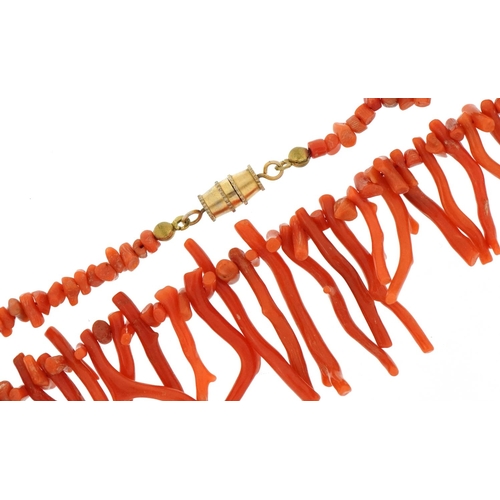 3214 - Natural pink coral segment necklace, 48cm in length, 29.2g