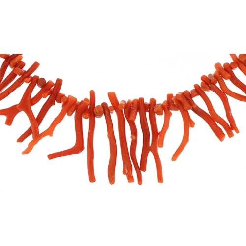 3214 - Natural pink coral segment necklace, 48cm in length, 29.2g