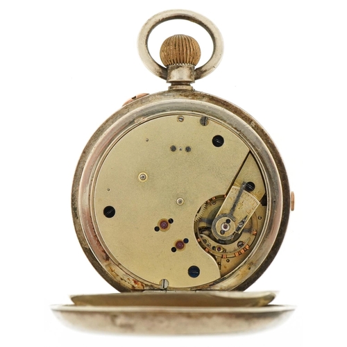 3156 - Continental 935 grade silver gentlemen's full hunter chronograph pocket watch having enamelled and s... 