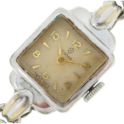 3075 - Tudor, Art Deco ladies stainless steel manual wind wristwatch, the case 16mm wide