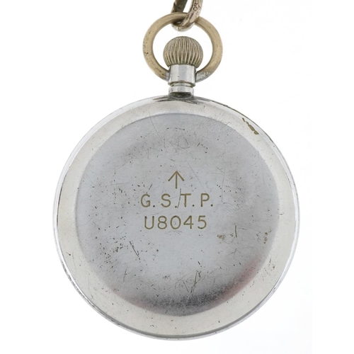 2578 - Leonidas, British military issue open face pocket watch, the white dial having Arabic numerals and l... 