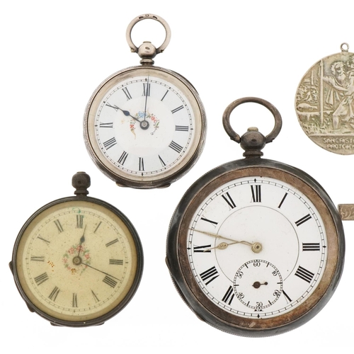 3317 - Antique and later jewellery including three silver open face pocket watches, St. Christopher pendant... 