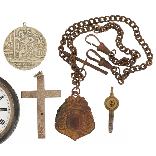 3317 - Antique and later jewellery including three silver open face pocket watches, St. Christopher pendant... 