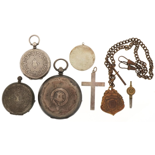 3317 - Antique and later jewellery including three silver open face pocket watches, St. Christopher pendant... 