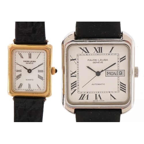 3349 - Two Favre Leuba ladies and gentlemen's wristwatches including a automatic example with day/date aper... 