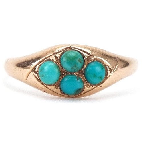 3135 - Victorian 15ct gold cabochon turquoise ring, Birmingham 1863, size L/M, 1.8g