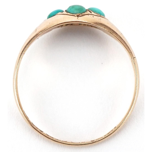 3135 - Victorian 15ct gold cabochon turquoise ring, Birmingham 1863, size L/M, 1.8g