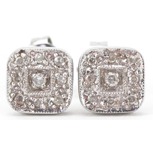 3178 - Pair of Art Deco style unmarked white gold diamond cluster stud earrings, 7.2mm x 7.2mm, total 1.5g