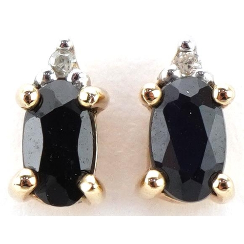 3148 - Pair of 9ct gold blue spinel and diamond stud earrings, 6.5mm high, total 0.8g