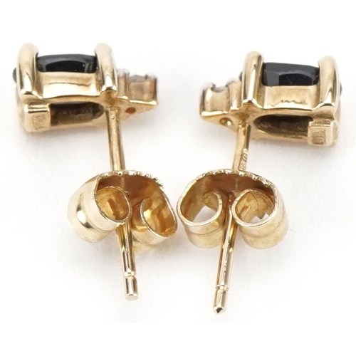 3148 - Pair of 9ct gold blue spinel and diamond stud earrings, 6.5mm high, total 0.8g