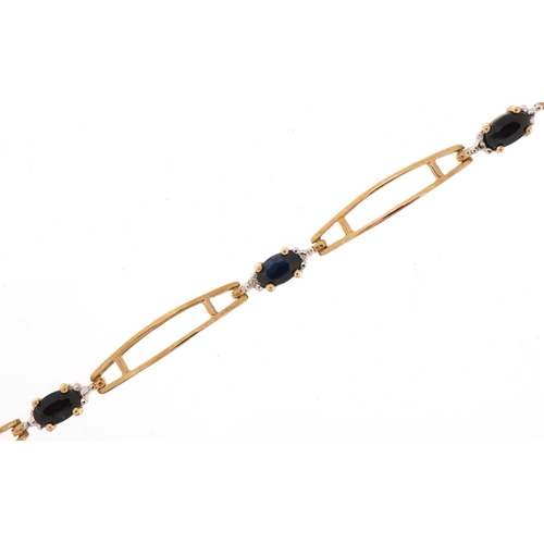 3064 - 9ct gold openwork sapphire and diamond bracelet, 17cm in length, 3.2g