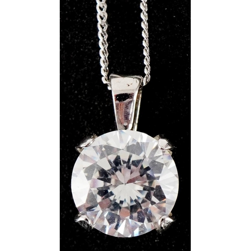 3139 - 9ct white gold clear stone solitaire pendant on a 9ct white gold necklace, 9.5mm high and 38cm in le... 