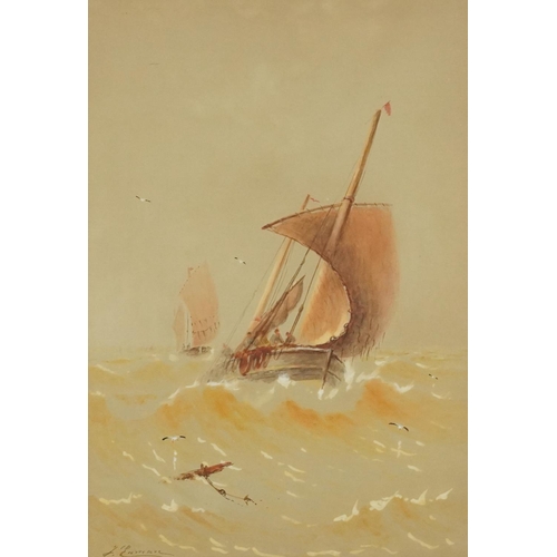 3486 - Two boats at sea, late 19th century British school watercolour on laid paper, indistinctly signed to... 