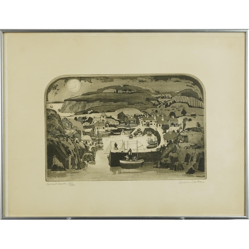 3415 - Graham Clarke - Cornish Haven, 20th century British school monogramed etching, signed and titled in ... 