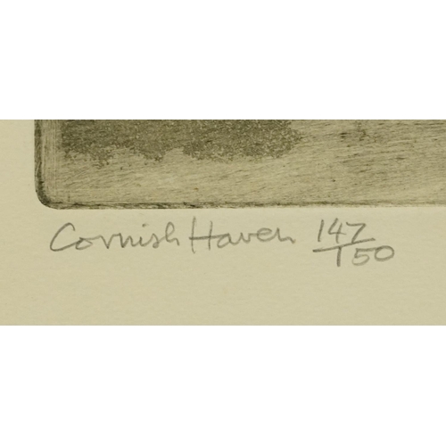 3415 - Graham Clarke - Cornish Haven, 20th century British school monogramed etching, signed and titled in ... 