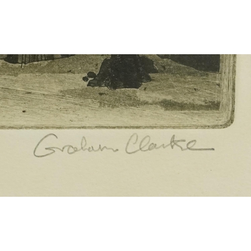 3415 - Graham Clarke - Cornish Haven, 20th century British school monogramed etching, signed and titled in ... 