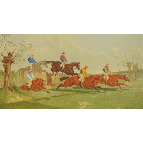 3416 - Cross Country Horse Racing, late 19th century British school hand coloured lithograph, indistinctly ... 