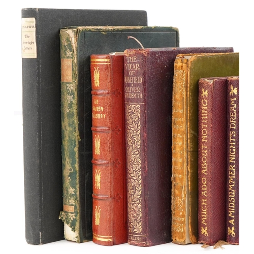 2361 - Small collection of leather bound books to include The Vicar of Wakefield by Oliver Goldsmith, The S... 