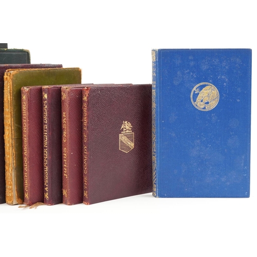 2361 - Small collection of leather bound books to include The Vicar of Wakefield by Oliver Goldsmith, The S... 