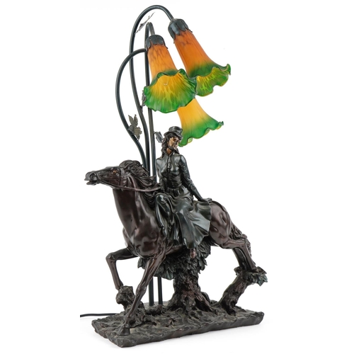 265 - Modern resin lamp in the form of a Victorian lady riding a horse by Academy, London, fitted with thr... 