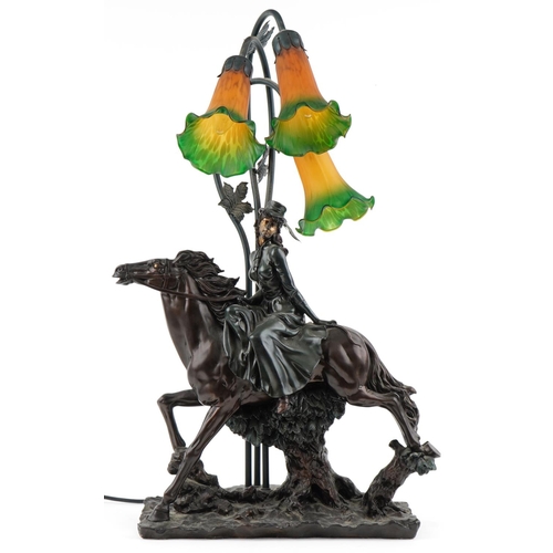 265 - Modern resin lamp in the form of a Victorian lady riding a horse by Academy, London, fitted with thr... 