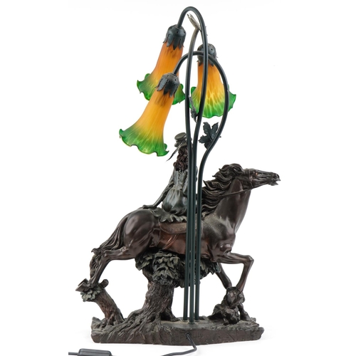 265 - Modern resin lamp in the form of a Victorian lady riding a horse by Academy, London, fitted with thr... 